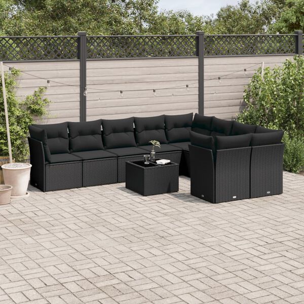 vidaXL Garden Sofa Set Black Poly Rattan Large Adjustable Feet