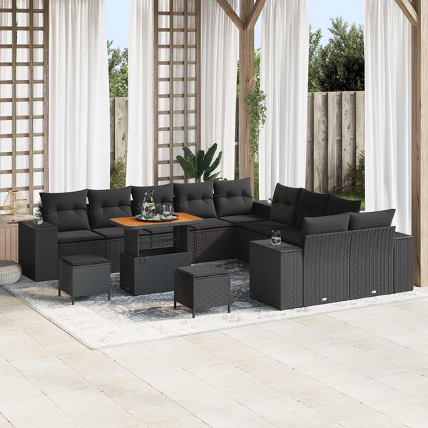 vidaXL Garden Sofa Set with Cushion 13 pcs Black Poly Rattan