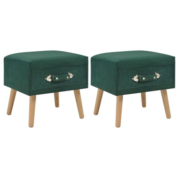vidaXL Bedside Cabinet Set of 2 Green Velvet, Pinewood Compact