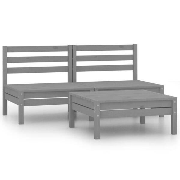 vidaXL Garden Lounge Set Grey Solid Pine Wood 3 Piece Set Modular
