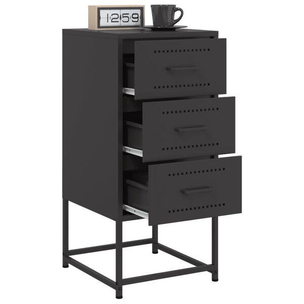vidaXL Bedside Cabinet Set of 2 Black Steel Standard Bedside Cabinet