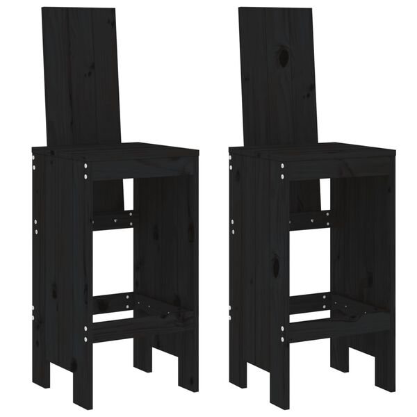 vidaXL Bar Stool Set of 2 Black Solid Pine Wood Standard Footrest