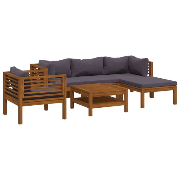 vidaXL Wooden Lounge Set Dark Grey Solid Acacia wood, 100% Polyester