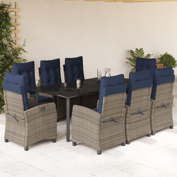 vidaXL Garden Dining Set Grey, Navy blue, Black