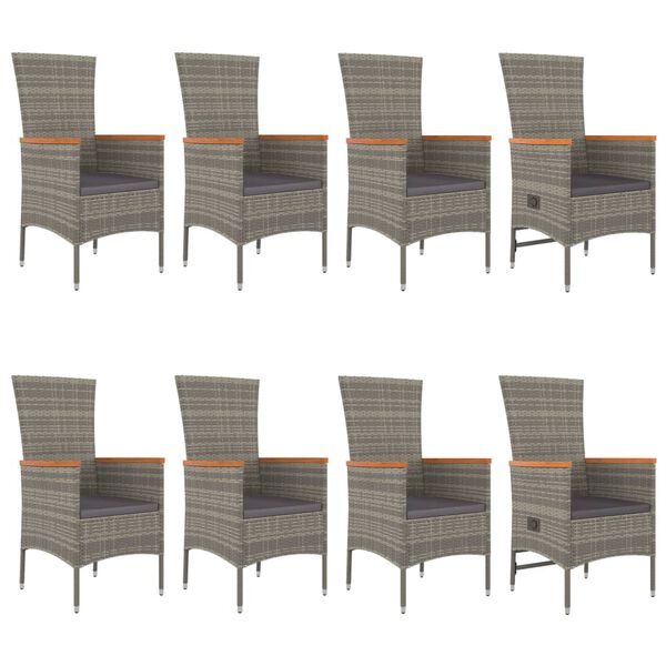 vidaXL Garden Dining Set Grey PE rattan 9 Piece Modular