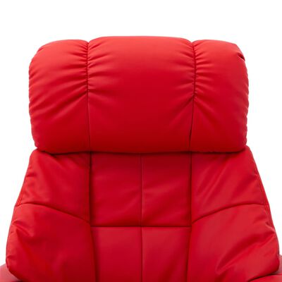 vidaXL Massage Recliner with Ottoman Red Faux Leather and Bentwood
