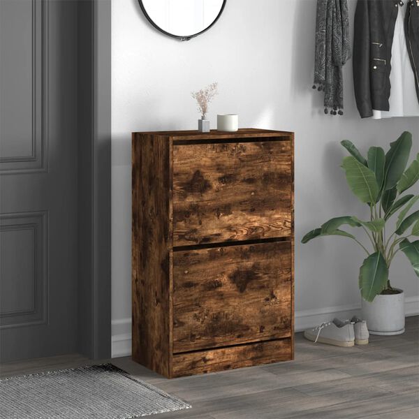 vidaXL Shoe Cabinet Smoked oak Engineered wood Compact Shoe Cabinet