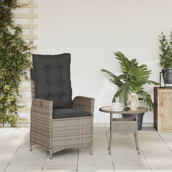 vidaXL Reclining Garden Chair Grey PE rattan, Powder-Coated Steel Standard