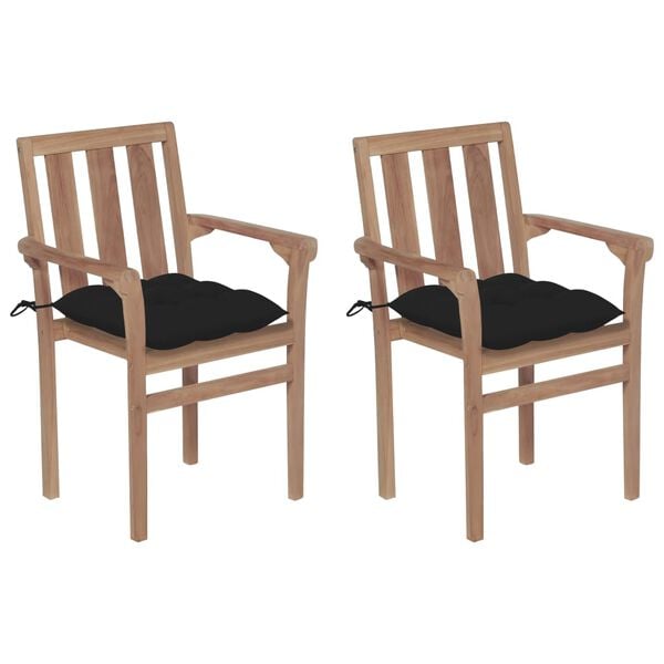 vidaXL Patio Chair Set of 2 Teak wood, black cushions