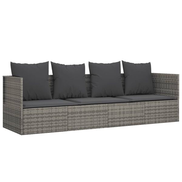 vidaXL Outdoor Lounge Bed Grey Poly rattan, powder-coated steel, fabric