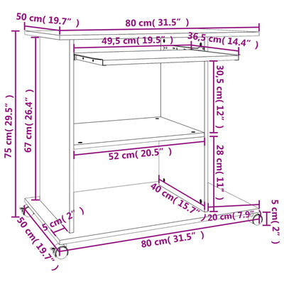 vidaXL Computer Desk Concrete Gray 31.5"x19.7"x29.5" Engineered Wood