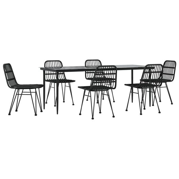 vidaXL Garden Dining Set Black Poly Rattan, Steel, Tempered Glass Durable