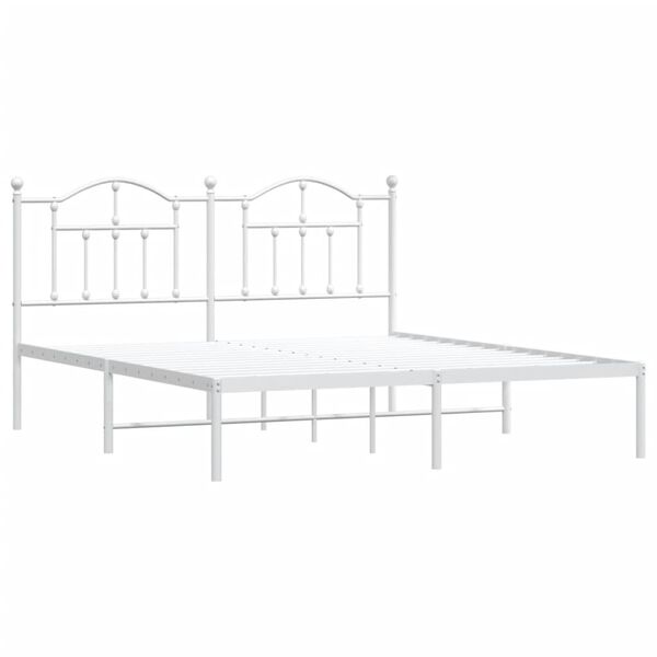 vidaXL Bed Frame White Powder-Coated Steel Double Bed Frame