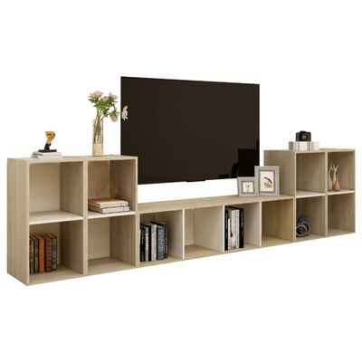 vidaXL 5 Piece TV Stand Set White and Sonoma Oak Engineered Wood