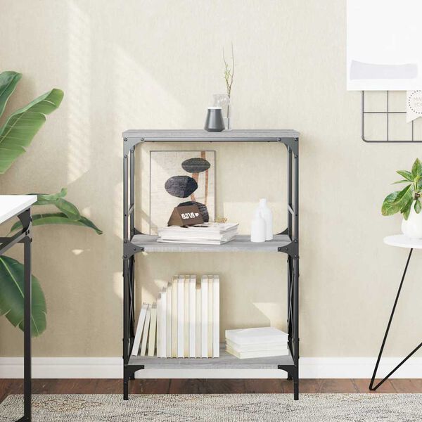 vidaXL Bookcase Gray Sonoma Engineered wood, metal 3-Tier
