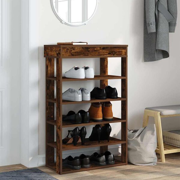 vidaXL Shoe Rack Smoked Oak Engineered Wood 23.6 x 11.8 x 38.6 in