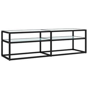 vidaXL TV Cabinet Black and White Marble Tempered Glass, Powder-Coated Steel