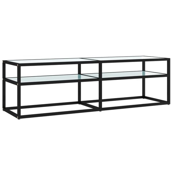 vidaXL TV Cabinet Black and White Marble Tempered Glass, Powder-Coated Steel