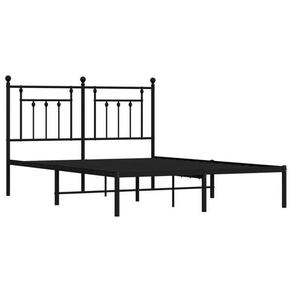 vidaXL Bed Frame Black Steel 55x79 in Bed Frame Rectangular