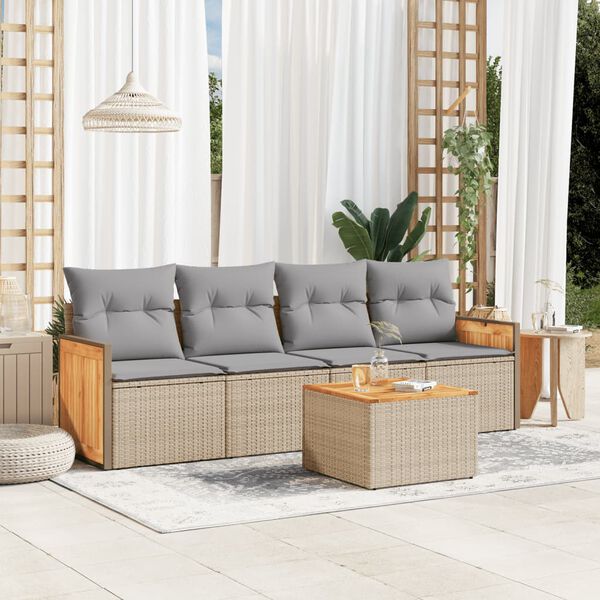 vidaXL Garden Sofa Set Beige PE rattan Large Modular