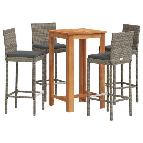 vidaXL Garden Bar Set Grey Solid Acacia Wood Medium Removable Covers
