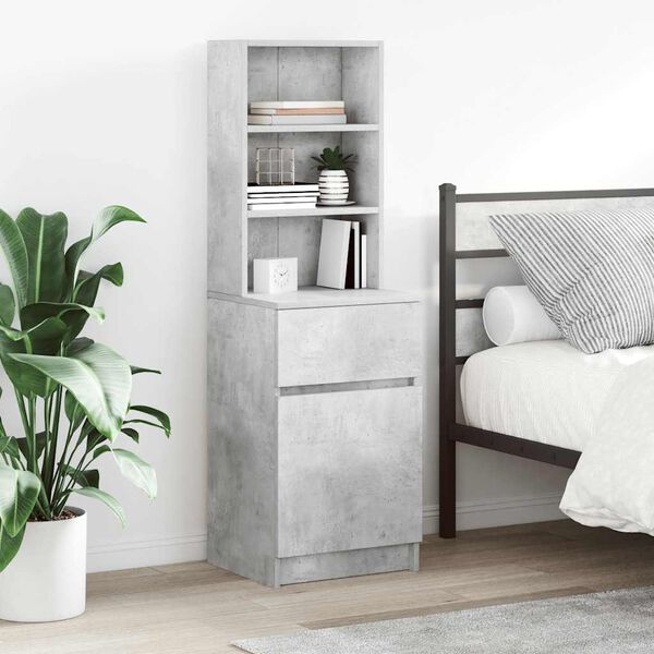 vidaXL Bedside Cabinet Concrete Grey Engineered Wood Extra Tall