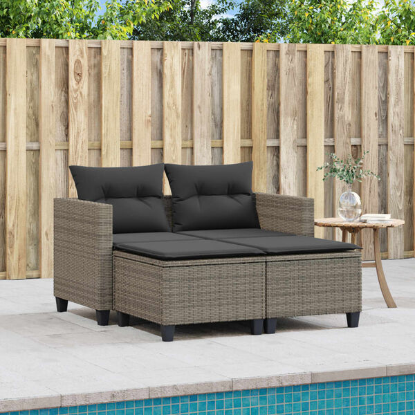 vidaXL Garden Sofa Gray PE Rattan 2-Seater UV-resistant materials