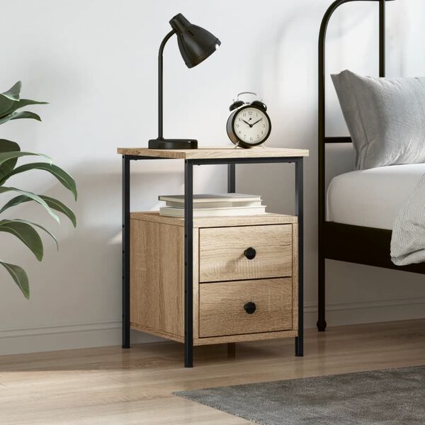 vidaXL Bedside Cabinet Sonoma oak Engineered wood Medium Adjustable Feet
