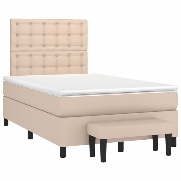 vidaXL Box Spring Bed with Mattress Cappuccino, White Faux leather Full