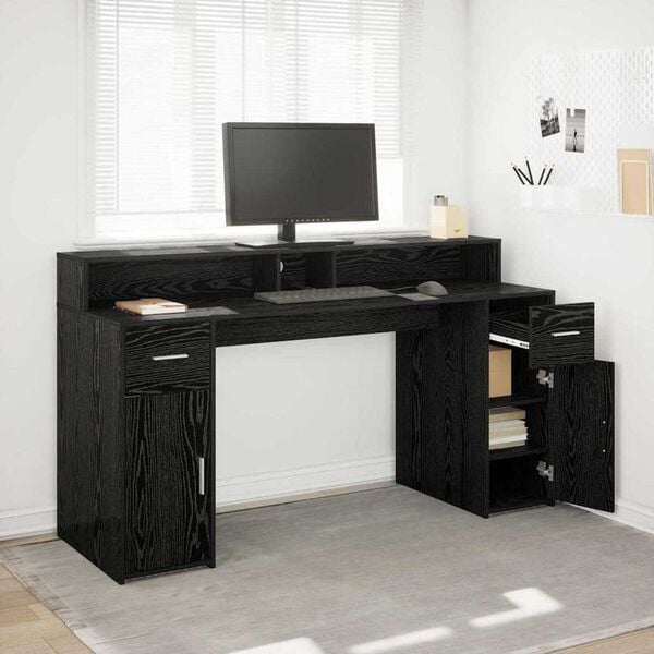 vidaXL Desk with Drawer Black oak 160 x 55 x 91 cm Engineered wood