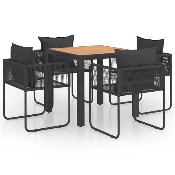 vidaXL 5 Piece Patio Dining Set PVC Rattan Black and Brown