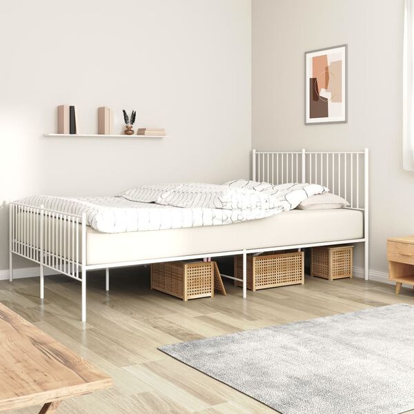 vidaXL Bed Frame White Powder-Coated Steel Double Bed Frame