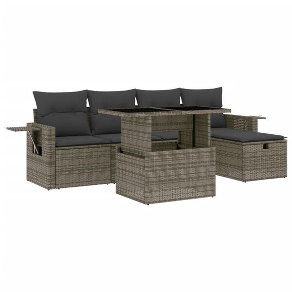 vidaXL Garden Sofa Set Grey PE rattan, powder-coated steel