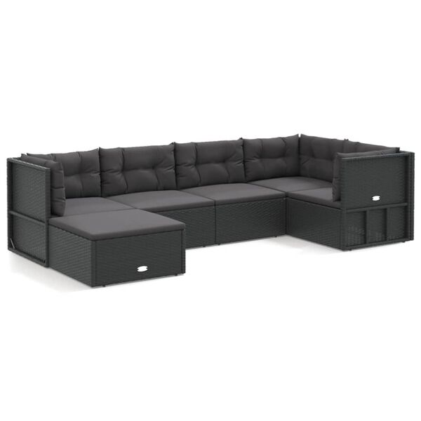 vidaXL Garden Lounge Set Black Poly Rattan, Powder-Coated Steel, Polyester
