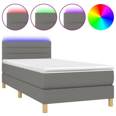 vidaXL Box Spring Bed with Mattress&LED Dark Gray Twin Fabric