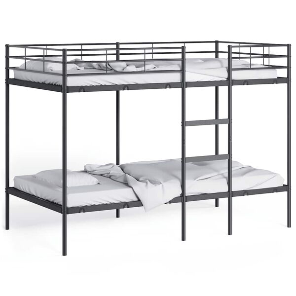 vidaXL Bunk Bed Black Steel, mesh fabric Twin Bunk Bed Rectangular