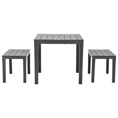 vidaXL Patio Table with 2 Benches Plastic Brown