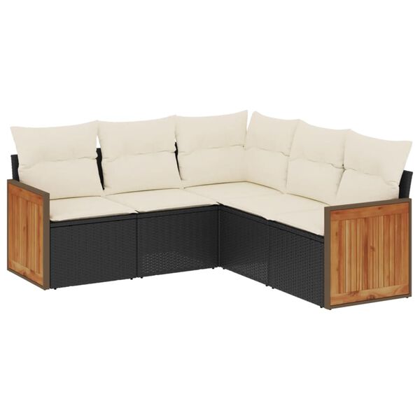vidaXL Garden Sofa Set Black PE rattan 5 Piece Adjustable Feet