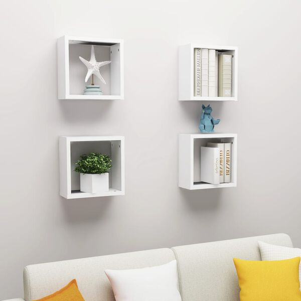 vidaXL Cube Shelf Set of 4 White Engineered wood Wall mounting