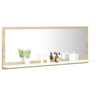 vidaXL Bathroom Mirror White and Sonoma Oak 39.4"x4.1"x14.6" Engineered Wood