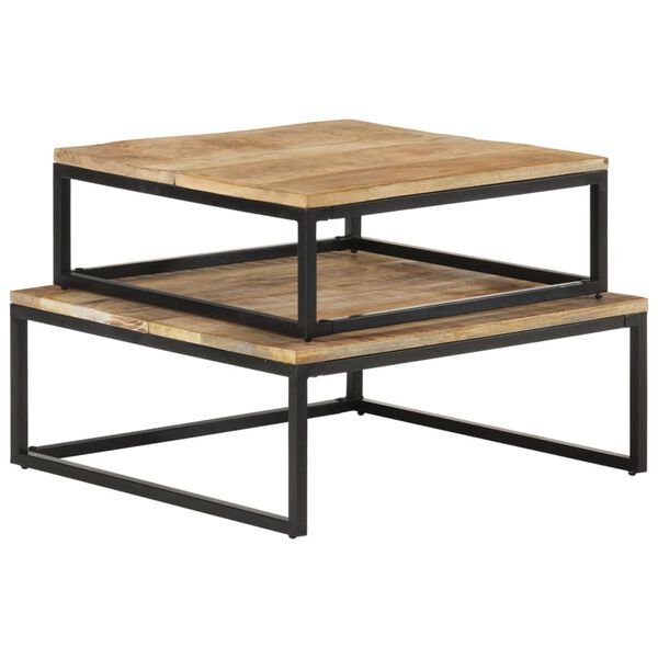 vidaXL Coffee Table Set of 2 Natural Mango Wood, Black