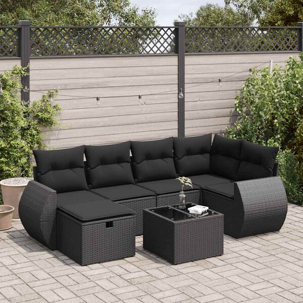 vidaXL Garden Sofa Set Black PE Rattan Large Adjustable Feet