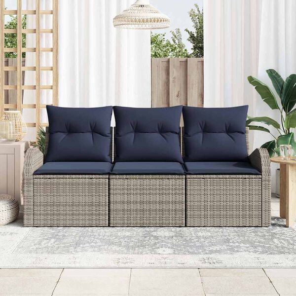 vidaXL Garden Sofa Set Grey Poly Rattan