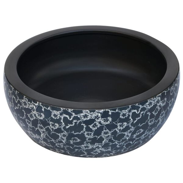 vidaXL Countertop Basin Black and Blue Round &Phi;16.1x5.5" Ceramic