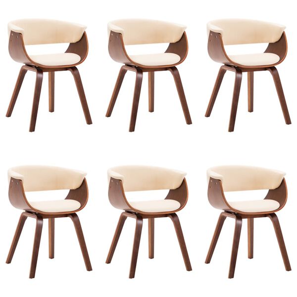 vidaXL Dining Chair Set of 6 Cream and brown Faux leather, bent wood