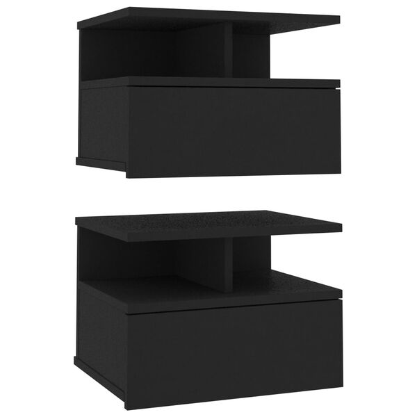 vidaXL Floating Nightstand Set of 2 Black Engineered wood Medium