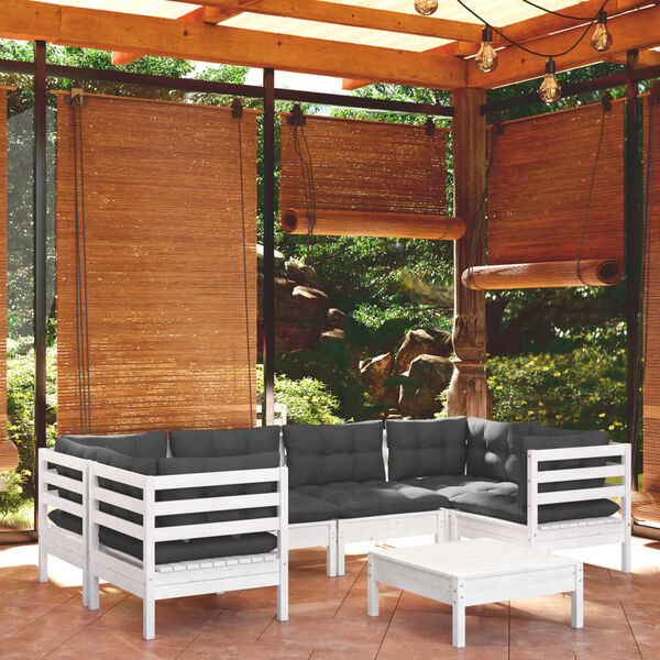 vidaXL Garden Lounge Set White Solid pine wood, 100% polyester fabric