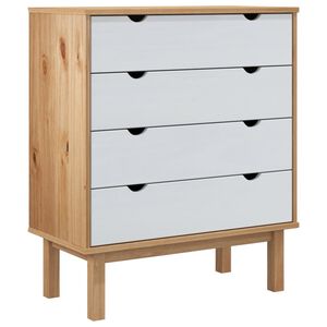 vidaXL Drawer Cabinet Brown and White Solid Pine Wood Medium Cabinet