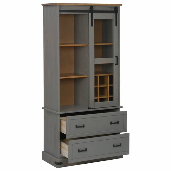 vidaXL Wine Cabinet HALDEN with Wine Racks and Sliding Door Grey Pine