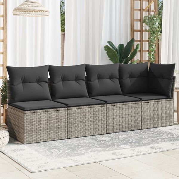 vidaXL Garden Sofa Grey PE rattan, powder-coated steel, polyester 4-seater